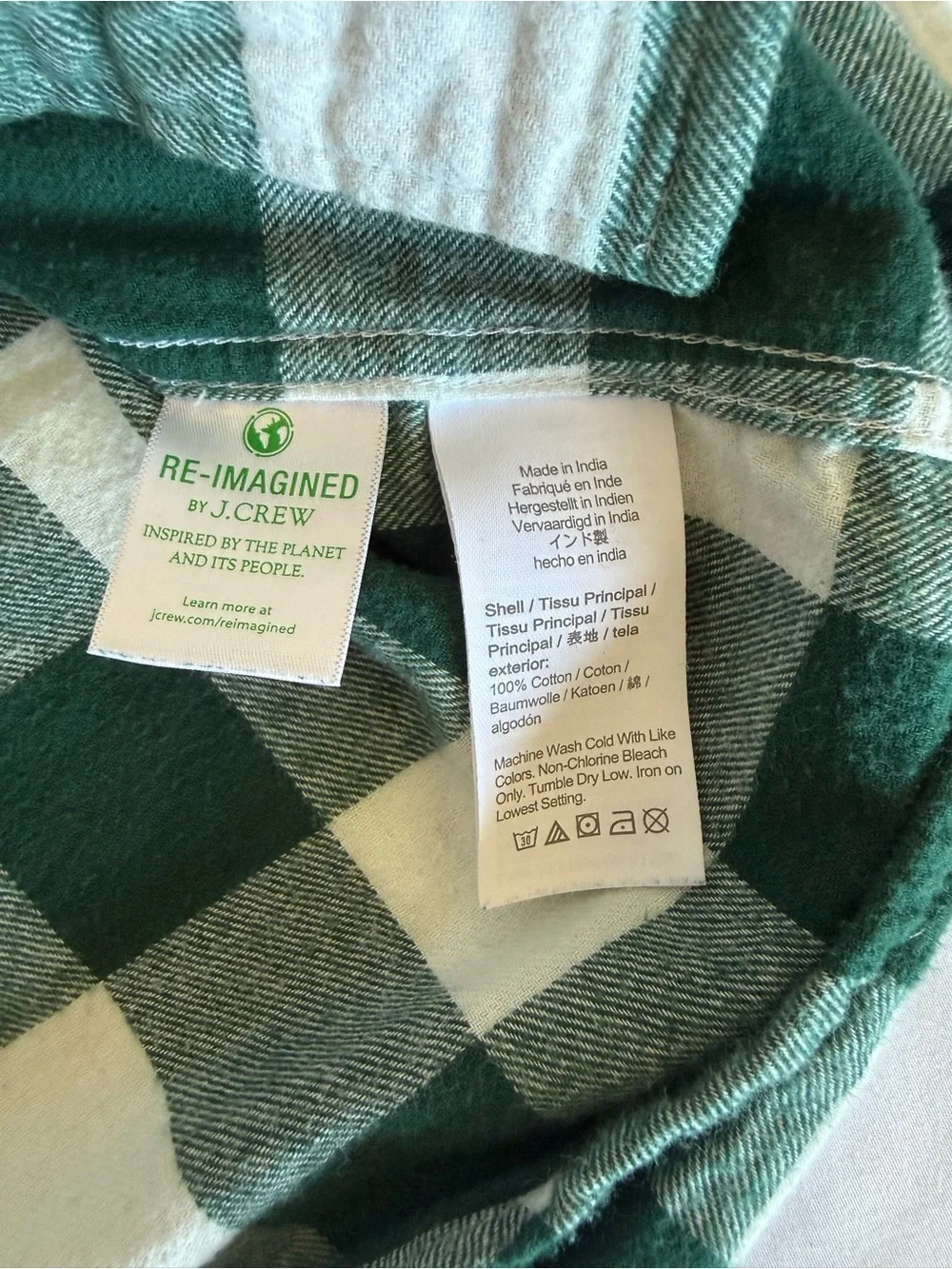 J. Crew Green and Cream Large-Check Button-Down Shirt